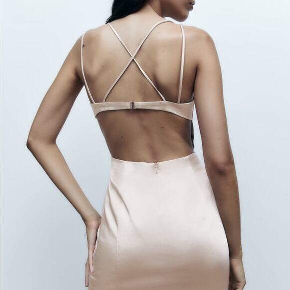 ZARA SATIN DRESS PEARL GRAY - Picture 3 of 8